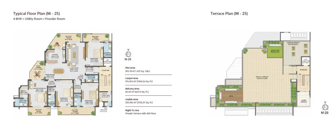4 BHK + Utility Room + Powder Room