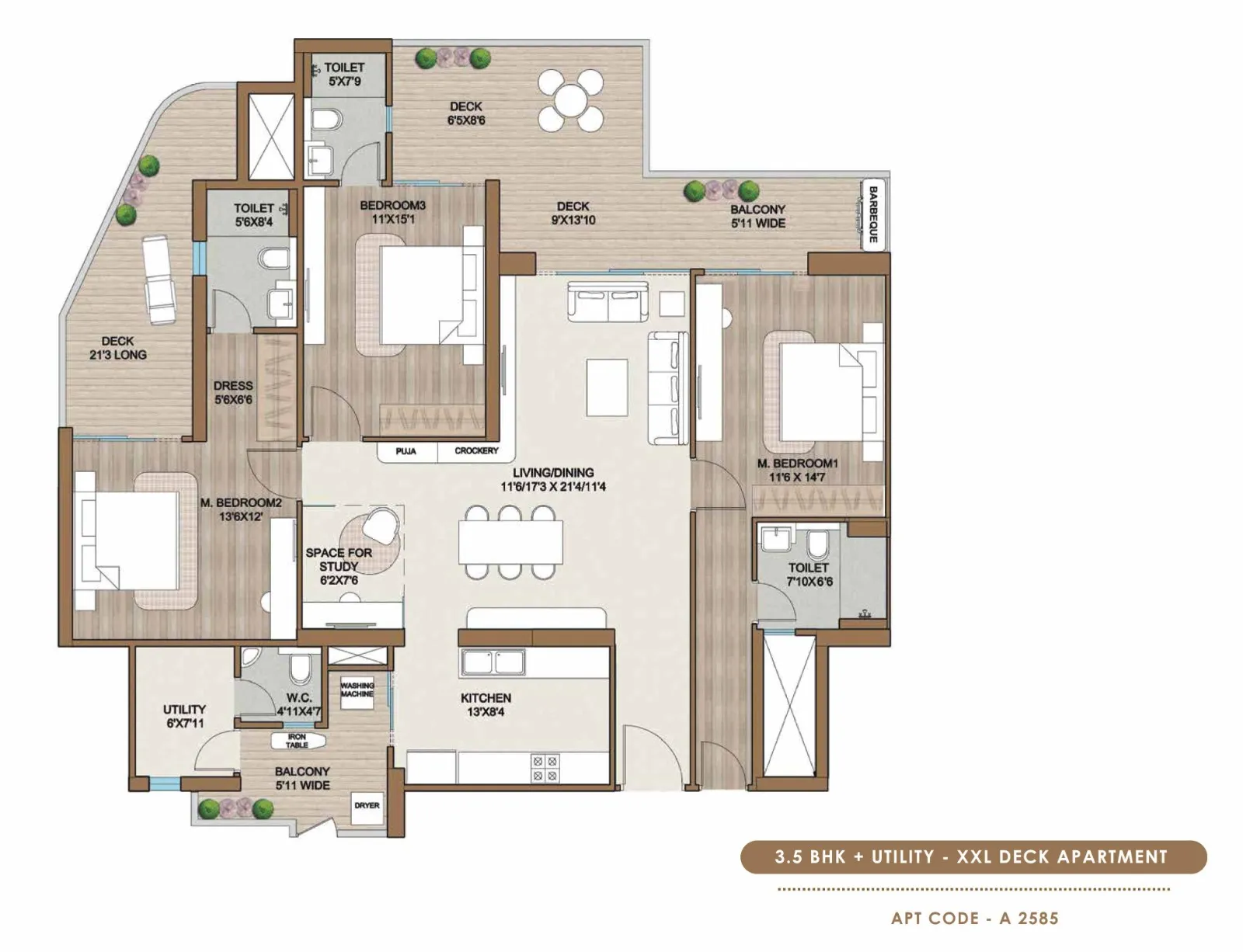 3.5BHK + Utility XXL Deck Apartment