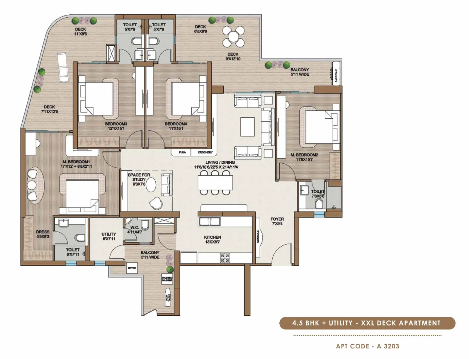 4.5BHK + Utility XXL Deck Apartment