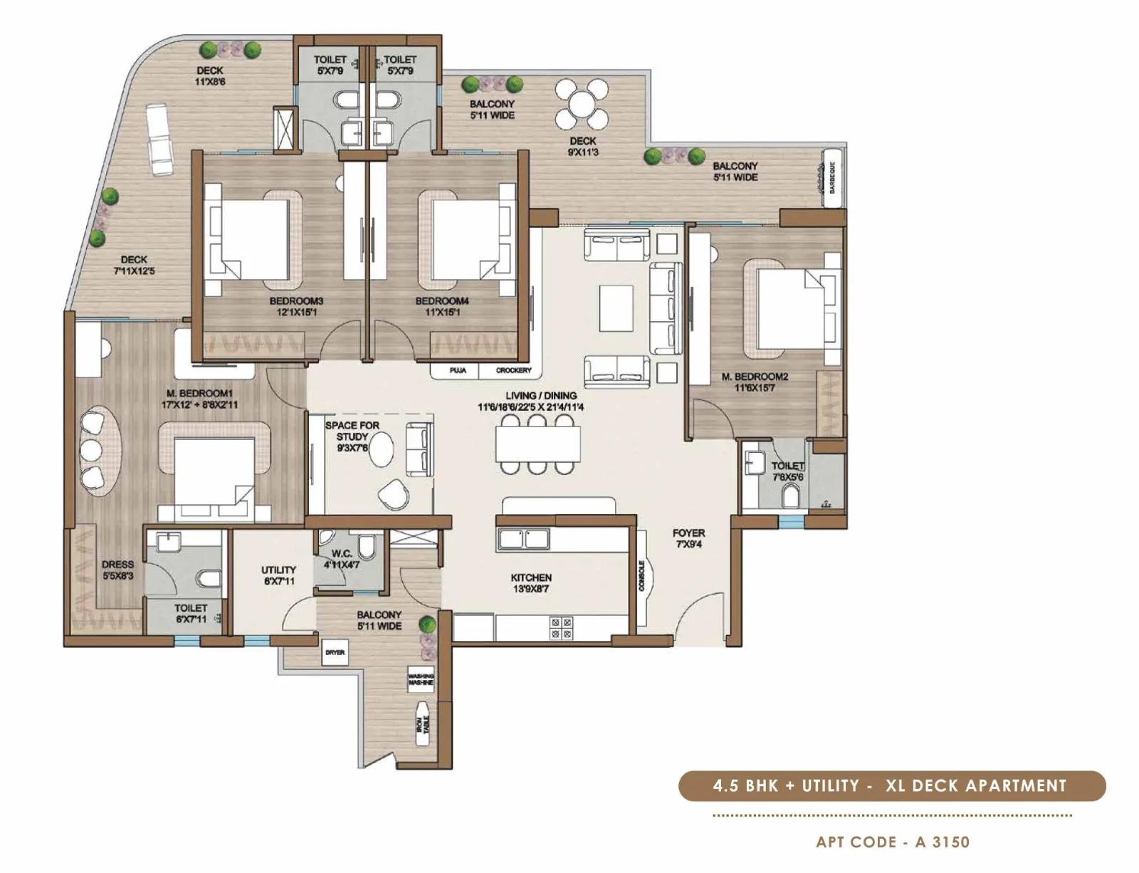 4.5BHK + Utility XL Deck Apartment