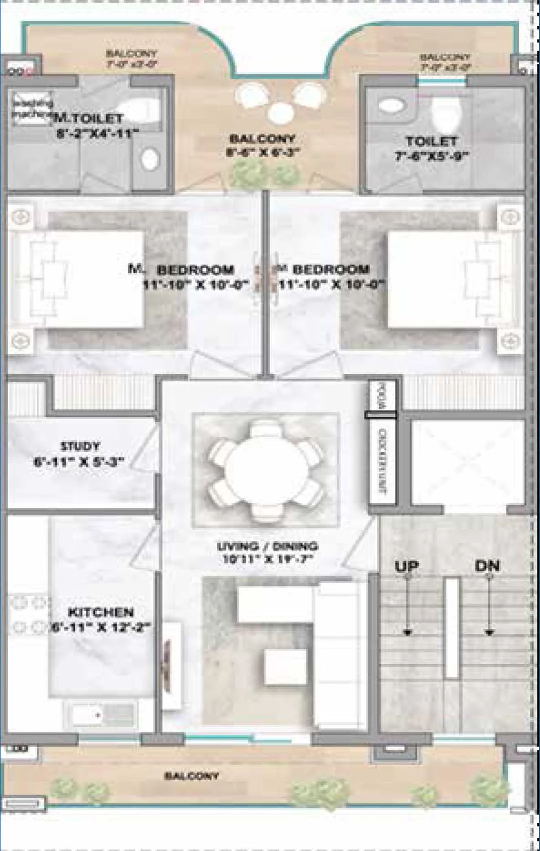 2.5 BHK + Private Office + Terrace	